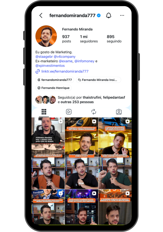 Perfil de @fernandomiranda777 hoje, resultado da consultoria Viral Mind Labs